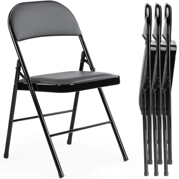 JHK Leather Padded Folding Chair 4 Pack Sturdy Metal Living Room Rocking Dinner Chairs Easy to Use Storage Outdoor Home Office - Image 2